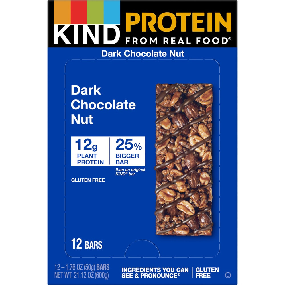 KIND 12G Protein Bar Gluten Free Double Dark Chocolate Nut 12 Bars