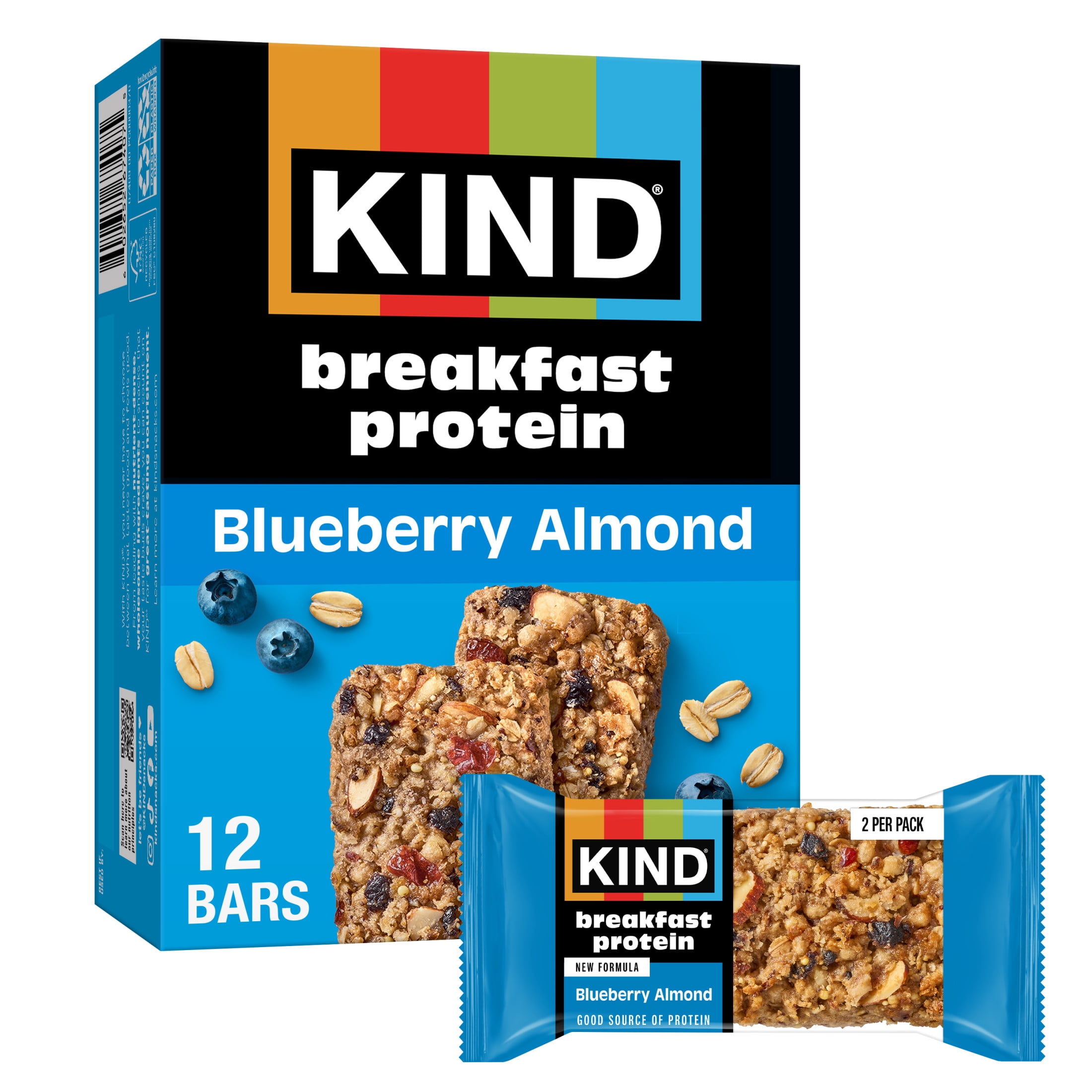 Kind Protein Raspberry KIND Blueberry Almond Breakfast Protein Bars, 6-Count, 1 Cardboard Box ...