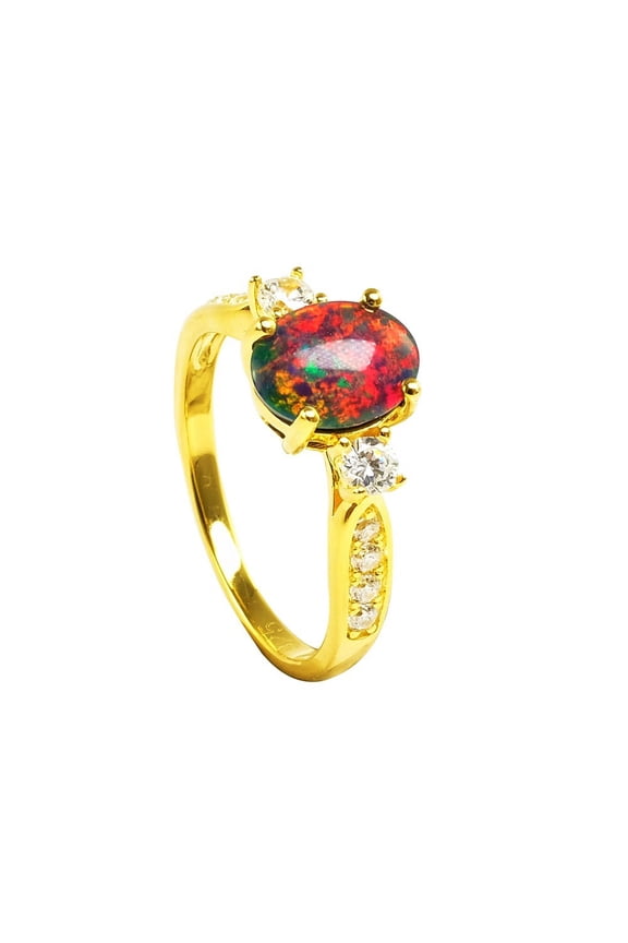 KIND BLESSINGS 18KT GOLD PLATED AUSTRALIAN BLACK OPAL RING