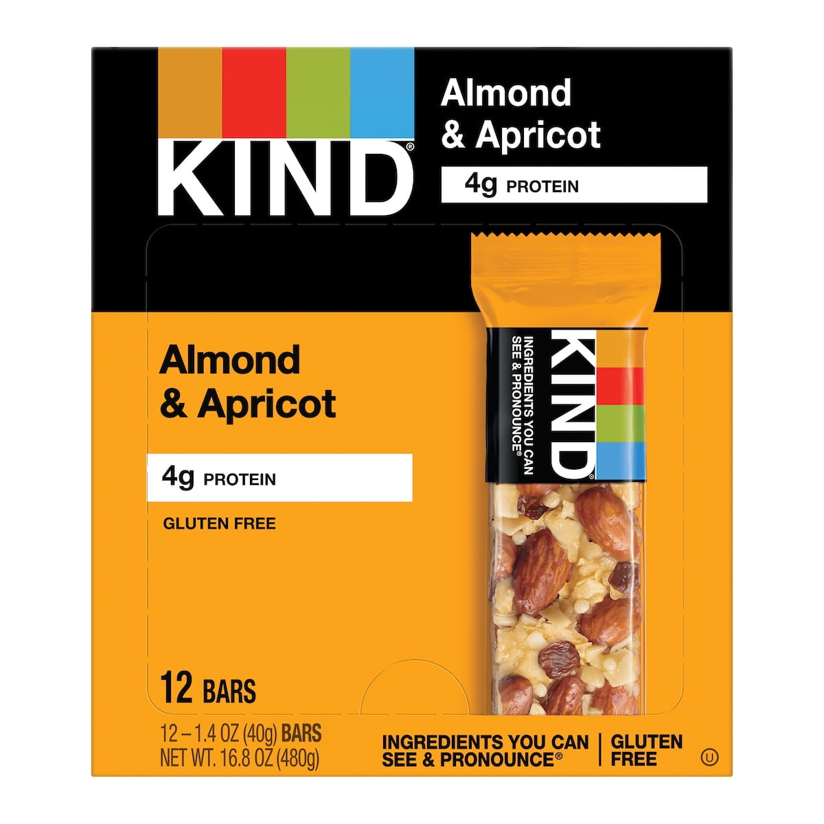 KIND Bars, Almond & Apricot, Gluten Free, 1.4oz, 12 Snack Bars