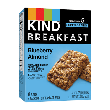 KIND Bars, Blueberry Almond Breakfast Bar, Gluten free, 1.76 oz, 8 Snack Bars