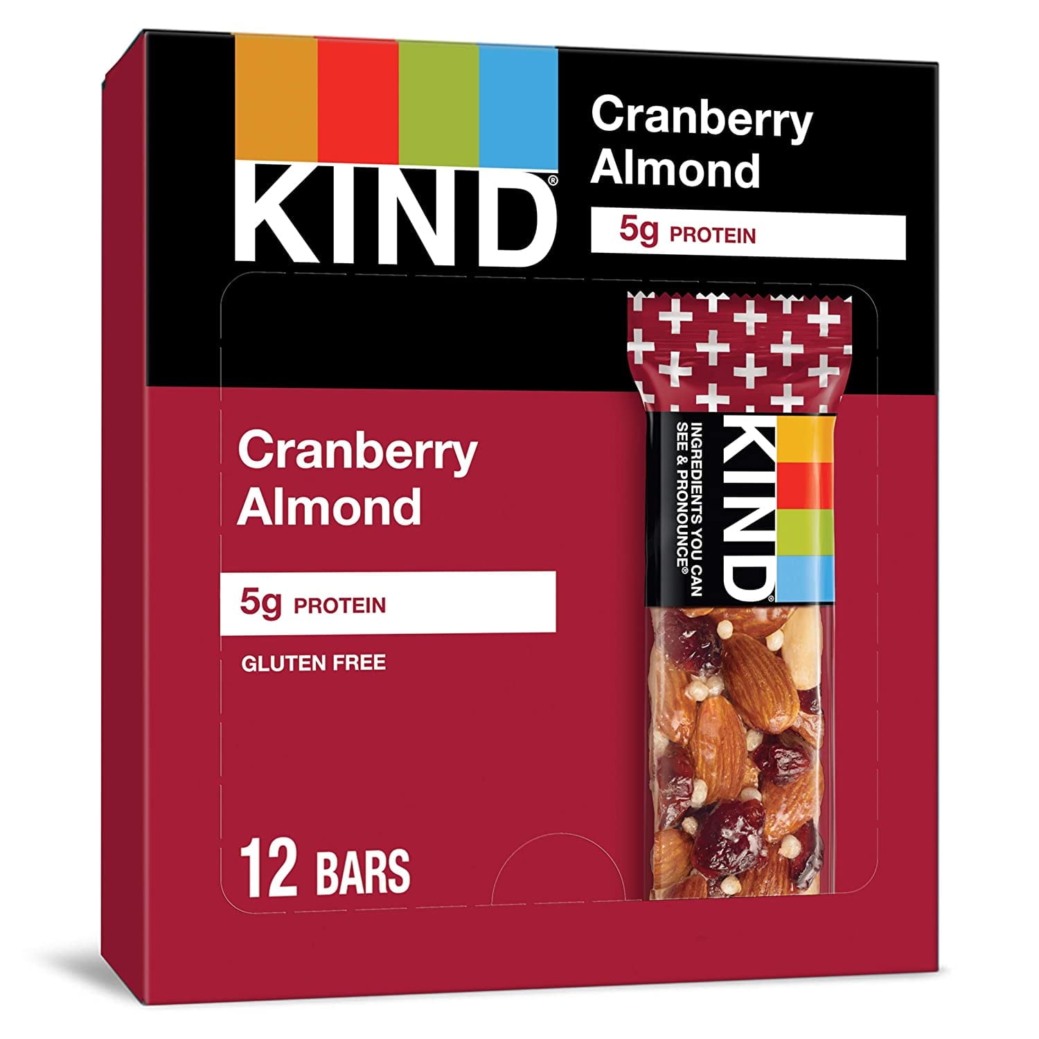 KIND Bars, Cranberry Almond, Healthy Snacks, Gluten Free, 12 Count