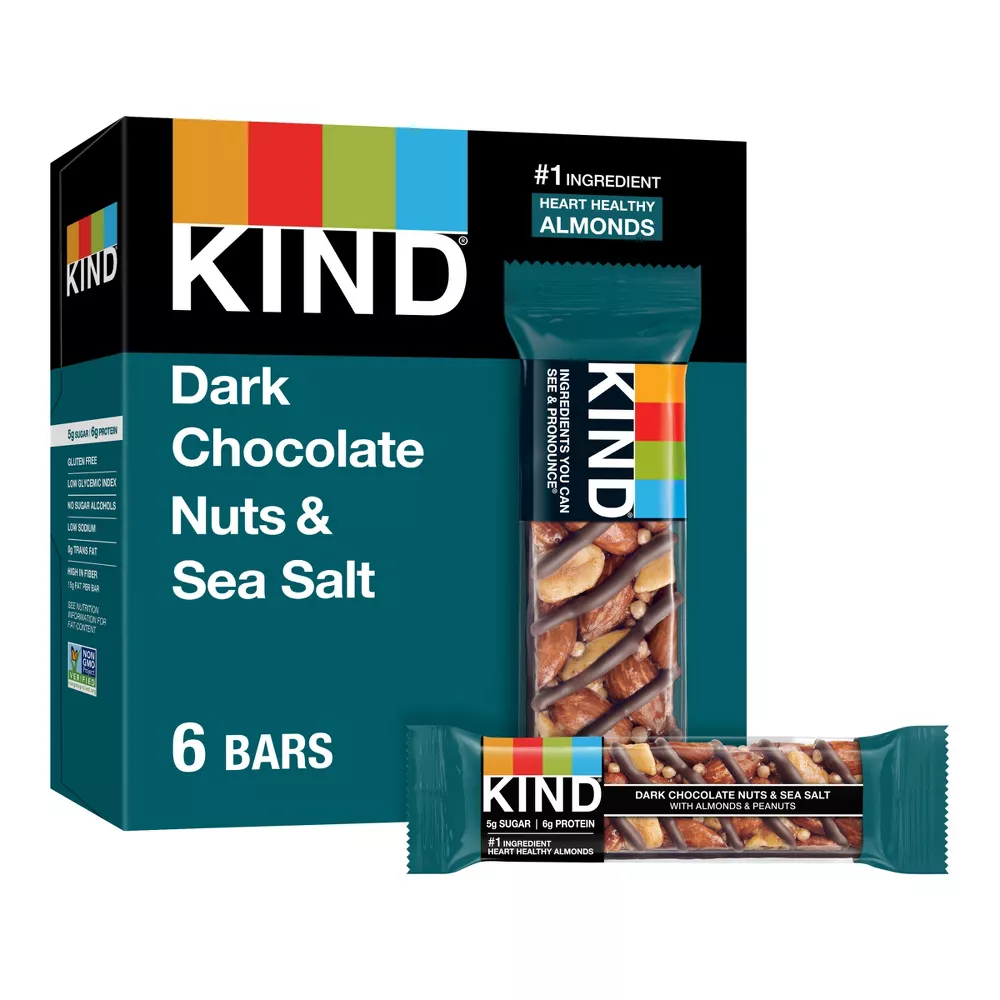 KIND Bars Dark Chocolate Nuts & Sea Salt Gluten Free Snacks - 6ct
