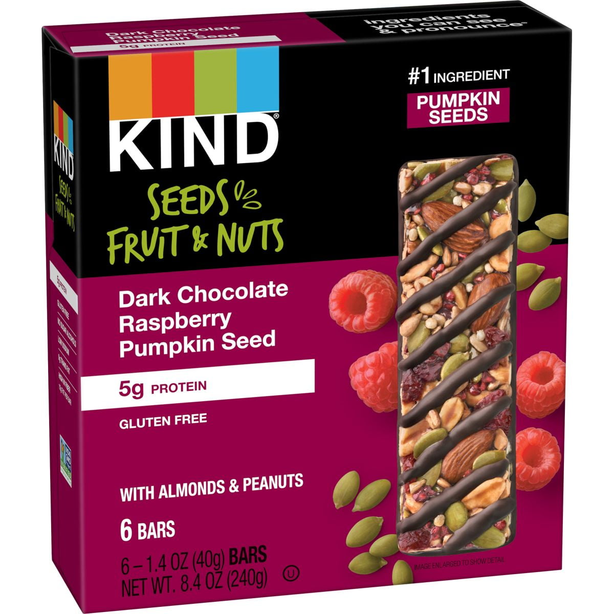 KIND Bars Dark Chocolate Raspberry Pumpkin Seed Gluten Free Snacks - 6ct - Pack of 2