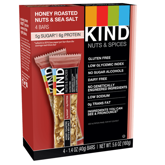 KIND Bars, Honey Roasted Nuts & Sea Salt, 4 Bars, Gluten Free