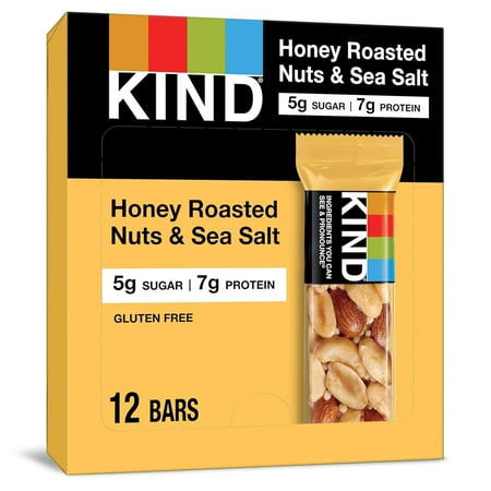 KIND Honey Roasted Nuts & Sea Salt Bars – 12ct, 1.4 oz Each (16.8 oz Total), 7g Protein, 5g Sugar, Gluten-Free Nut Snack Bars