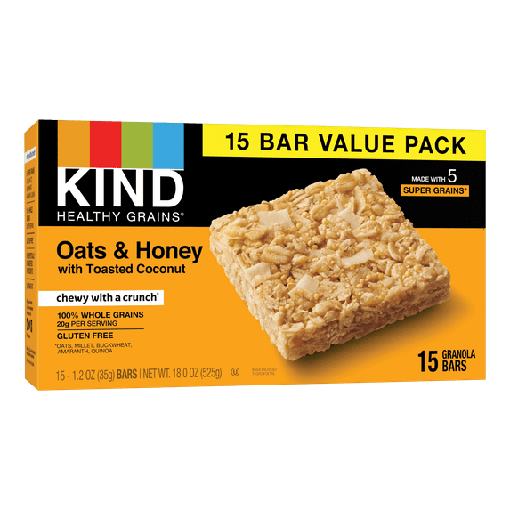 KIND Bars, Oats & Honey Healthy Grain Bars, Gluten free, 1.2 oz, 15 Snack Bars - 2 Pack
