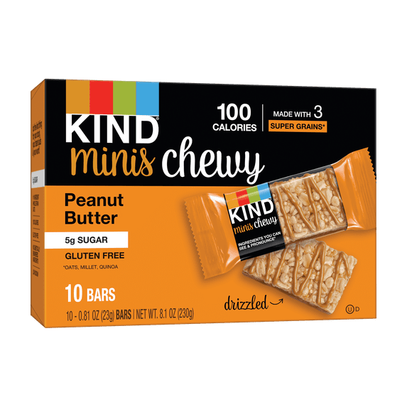 KIND Bars, Peanut Butter Minis Chewy Bar, Gluten free .81 oz, 10 Snack Bars