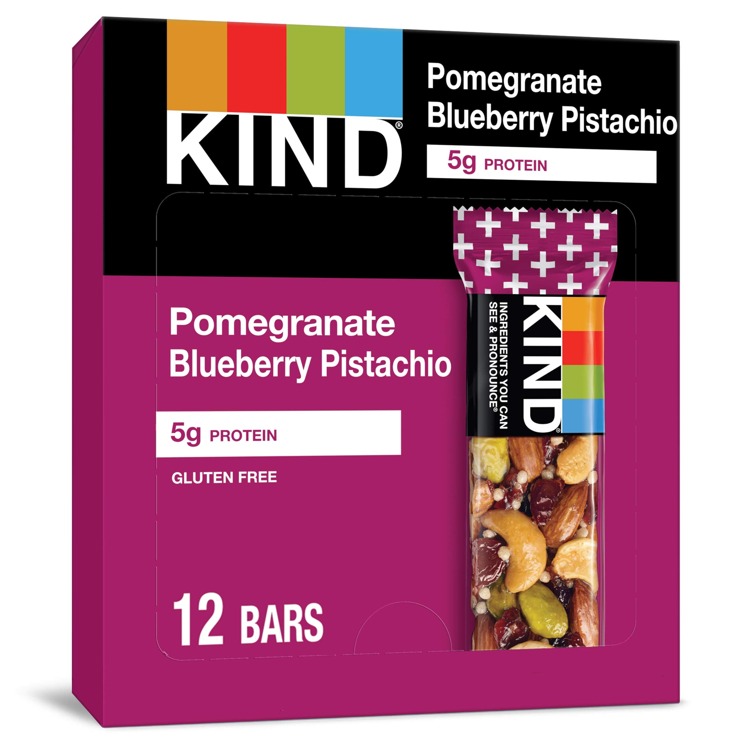 KIND Bars, Pomegranate Blueberry Pistachio, Healthy Snacks, Gluten Free, 5g Protein 12 Count