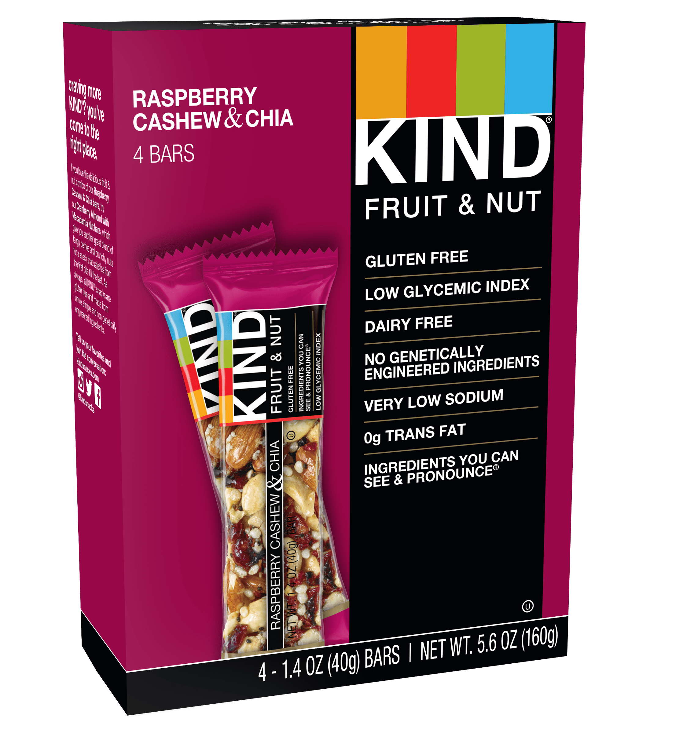 KIND Bars, Raspberry Cashew & Chia, 4 Bars, Gluten Free
