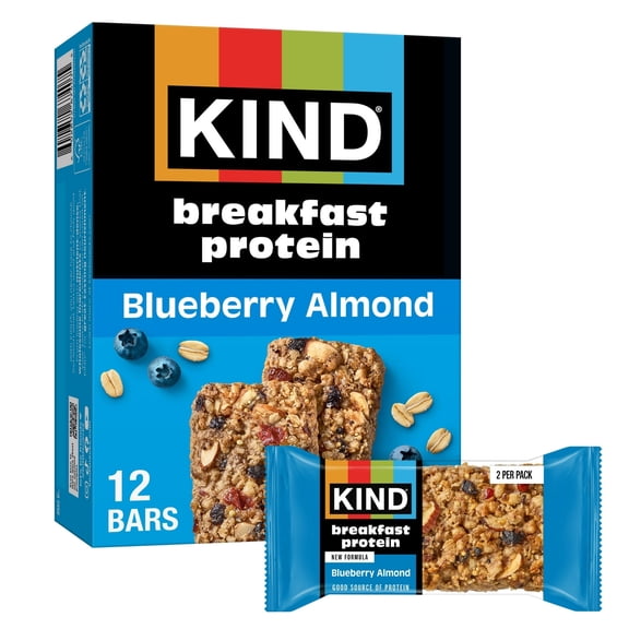 KIND Blueberry Almond Breakfast Protein Bars, 6-Count, 1 Cardboard Box
