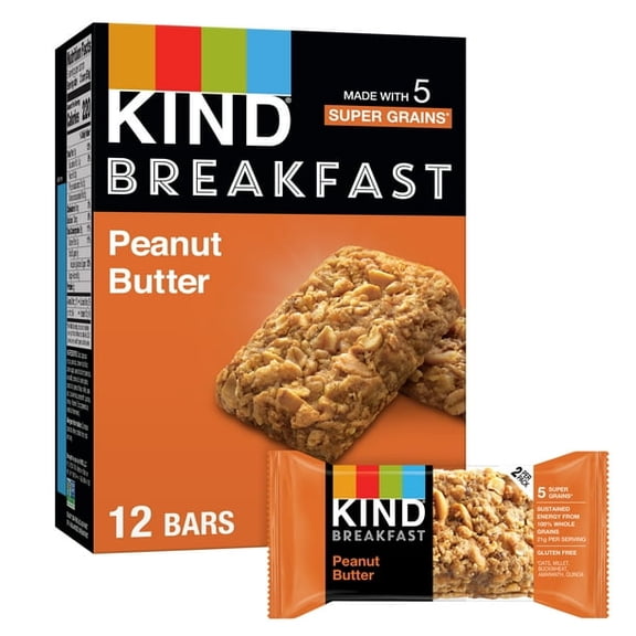 KIND Breakfast 100% Whole Grain Gluten Free Peanut Butter Snack Bars, 1.76 oz, 12 Count Box)3pack