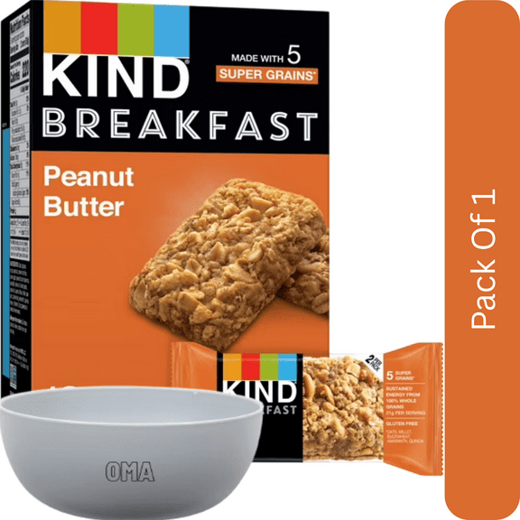 KIND Breakfast 100% Whole Grain Gluten Free Peanut Butter Snack Bars  1.76 oz, 12 Count- With White Bowl By OMA