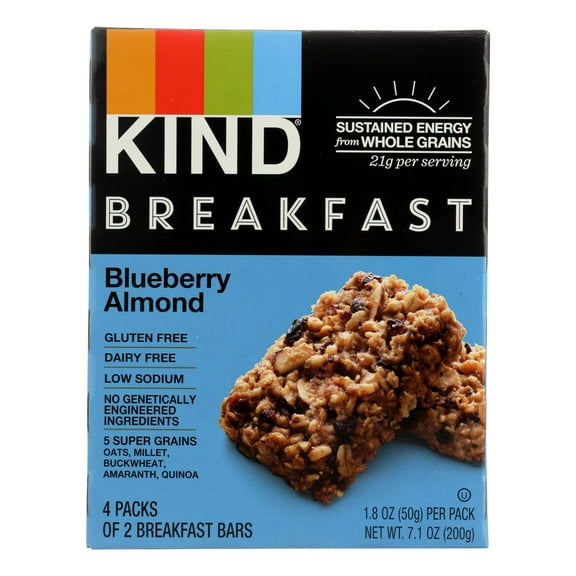 KIND Breakfast Bars, Blueberry Almond, Gluten Free, Non GMO, 1.8oz, 32 Count
