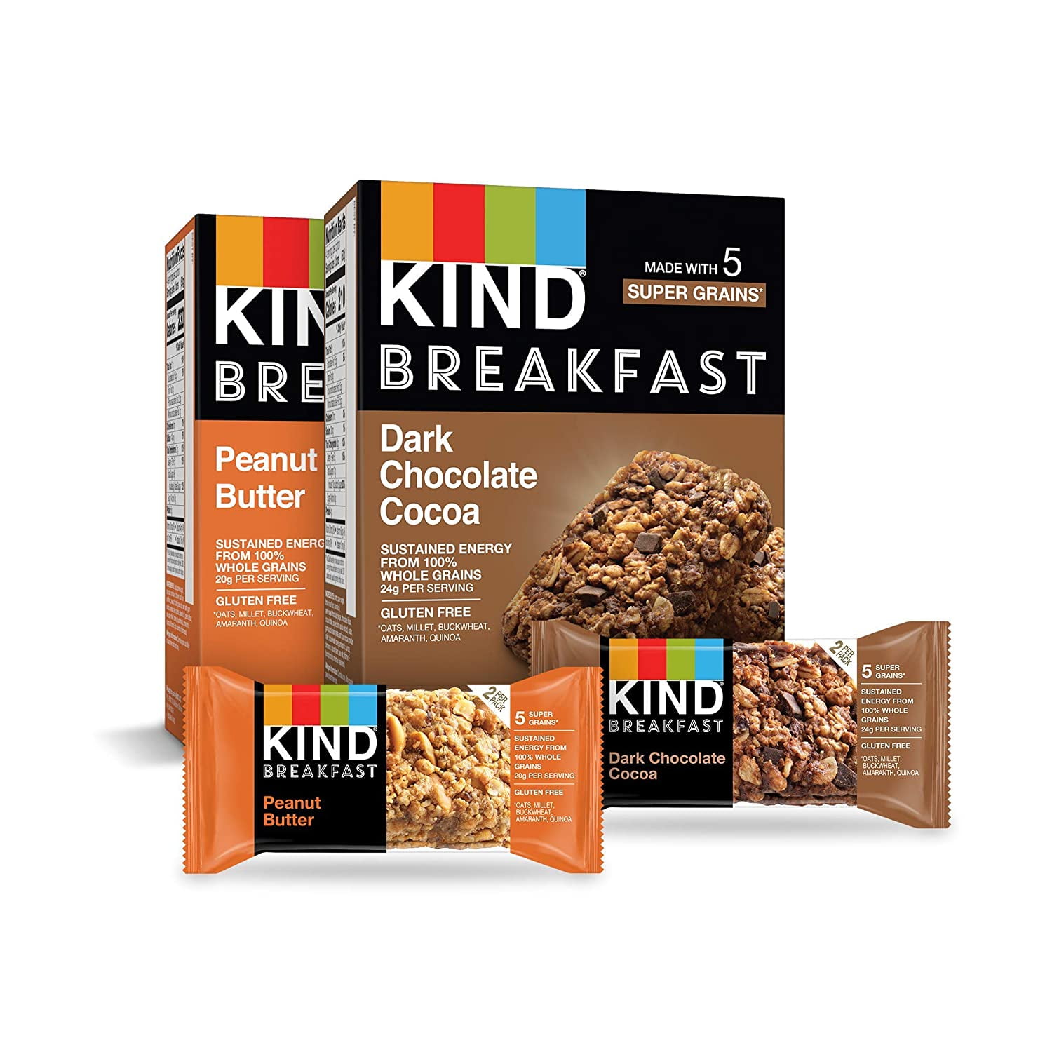 KIND Breakfast Bars Variety Pack, Dark Chocolate Protein and Peanut ...