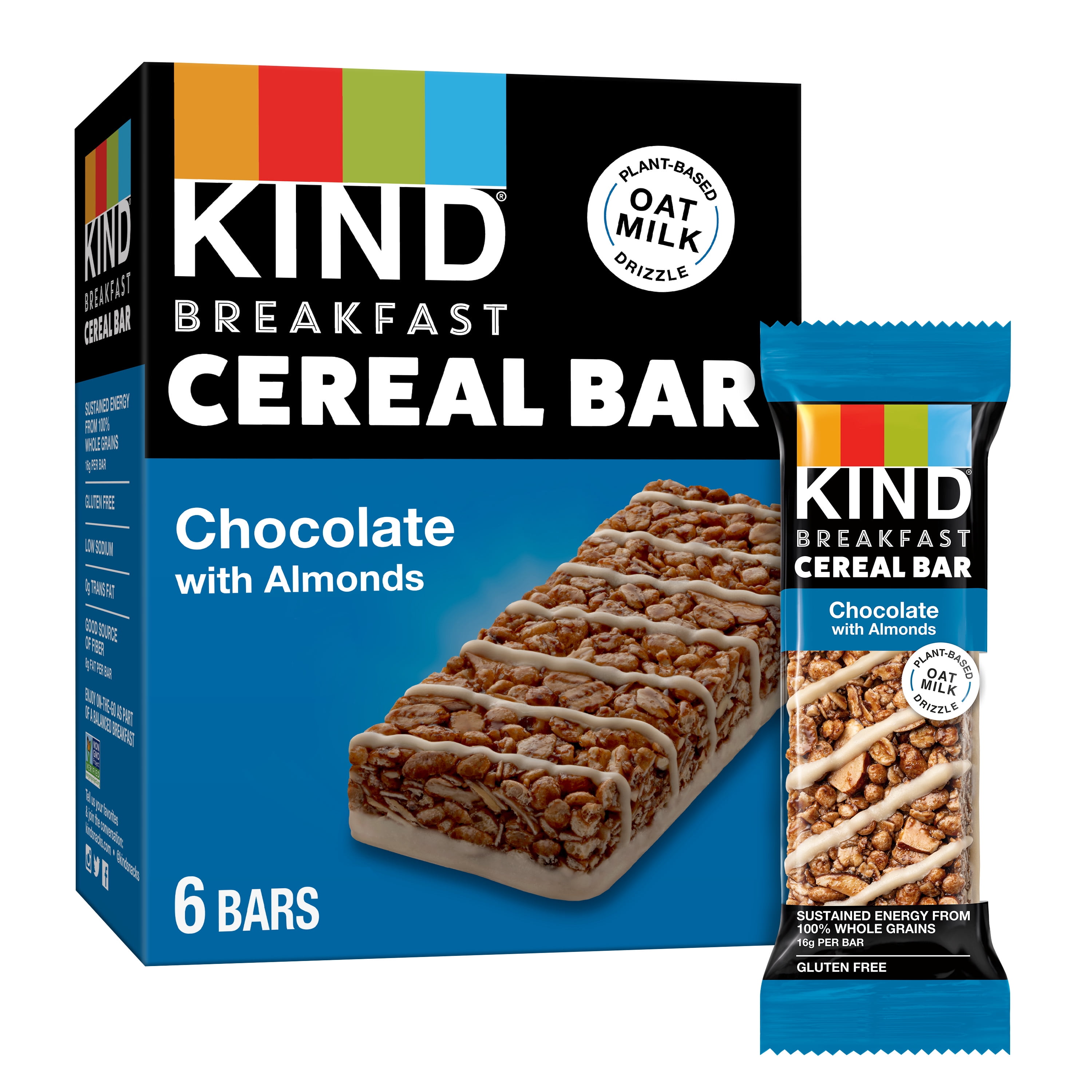 KIND Breakfast Cereal Bars, Chocolate with Almonds, Gluten Free, 9.3oz, 6 Count, Cardboard Box