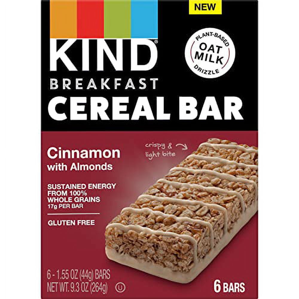 KIND Breakfast Cereal Bars, Cinnamon with Almonds, Healthy Snacks, Gluten Free, 100% Whole Grains, 3g Protein, 6 Count