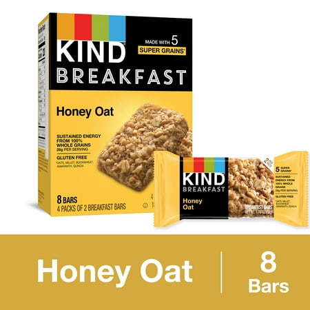 KIND Breakfast, Healthy Snack Bar, Honey Oat, Gluten Free Breakfast Bars, 100% Whole Grains, 1.76 OZ Packs (4 Count)