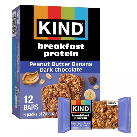 KIND Breakfast Peanut Butter Banana Dark Chocolate Gluten Free Protein Snack Bars, 1.76 oz, 12 Count One box
