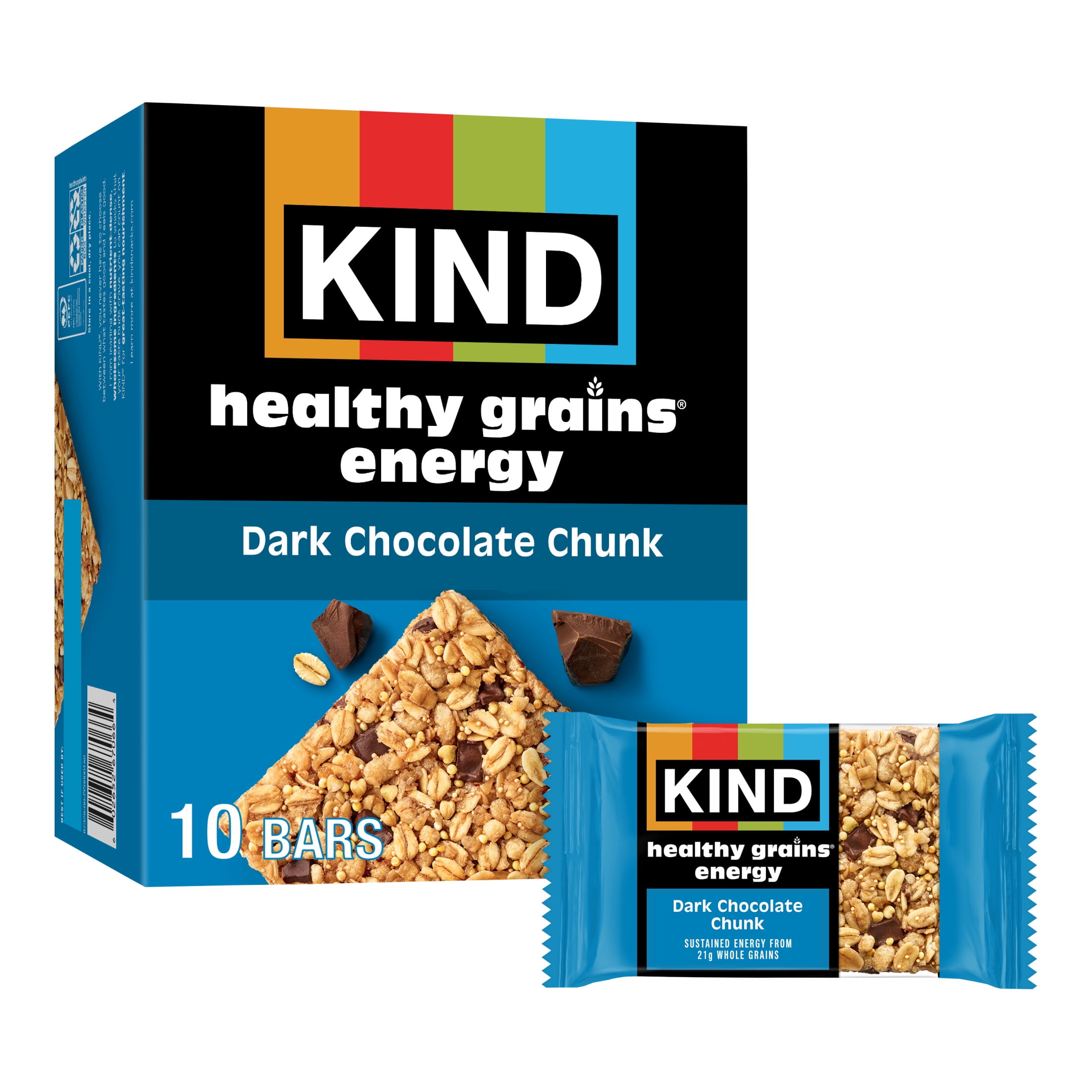 KIND Dark Chocolate Chunk Healthy Grains Energy Bars, 10 Count, 1 Cardboard Box