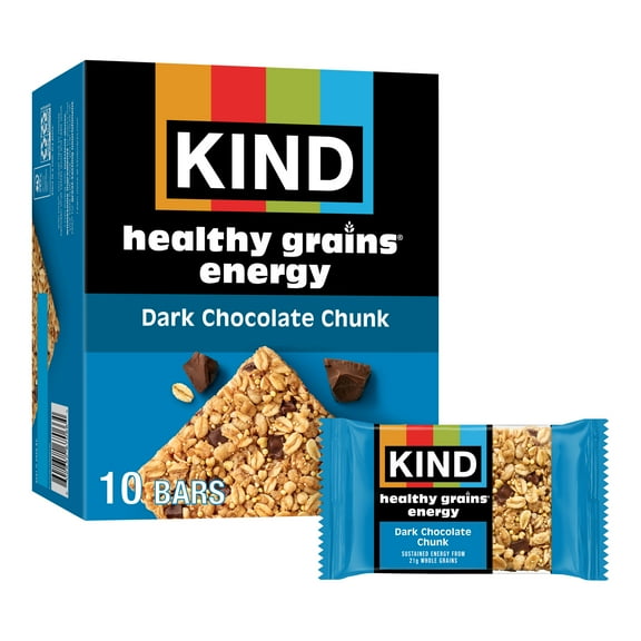 KIND Dark Chocolate Chunk Healthy Grains Energy Bars, 10 Count, 1 Cardboard Box