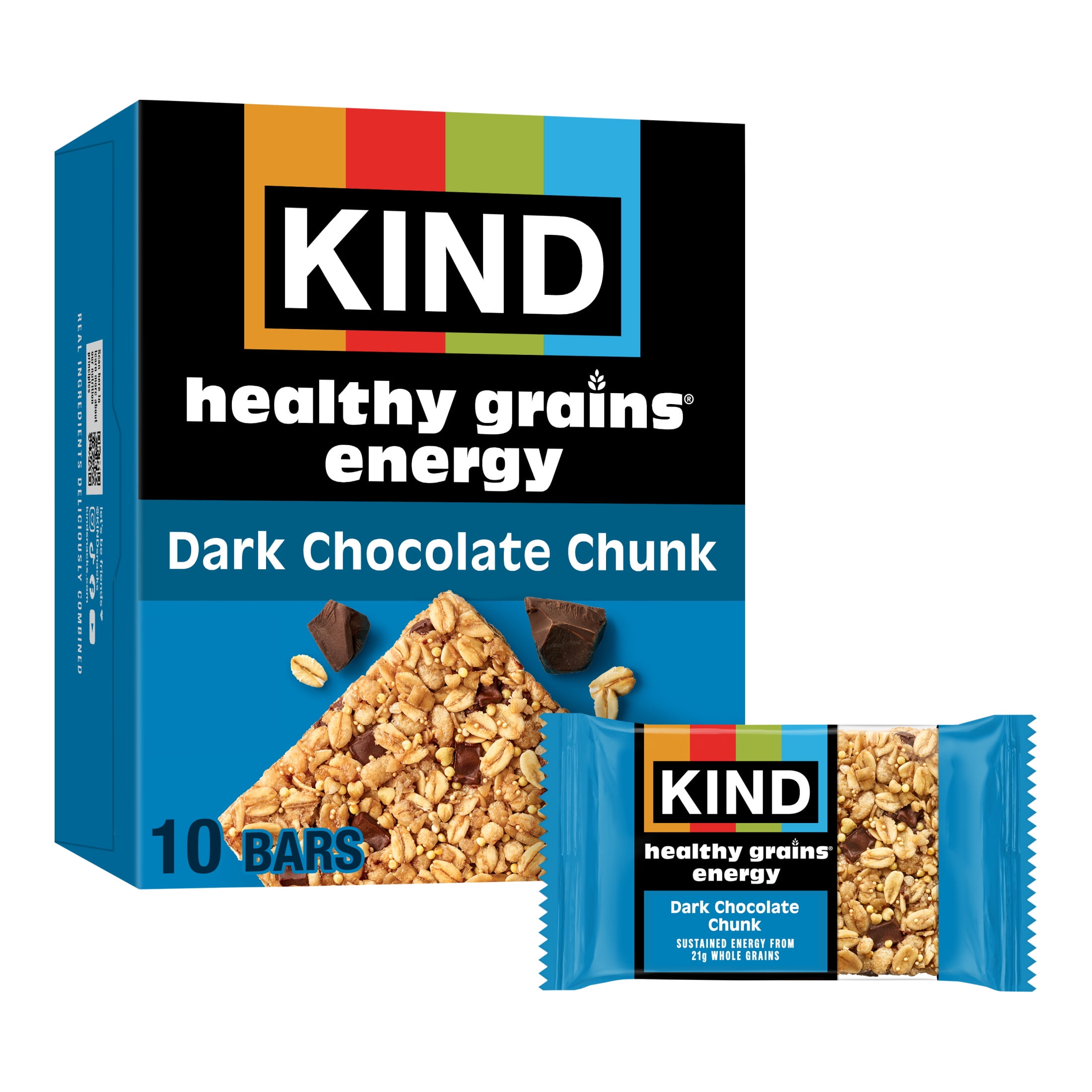 KIND Dark Chocolate Chunk Healthy Grains Energy Bars, 10 Count, 1 Cardboard Box