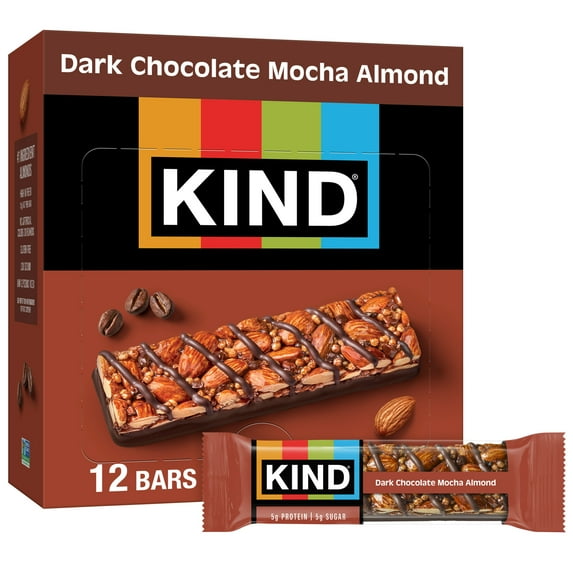 KIND Dark Chocolate Mocha Almond, Gluten Free, 1.4oz, 12 Snack Bars box