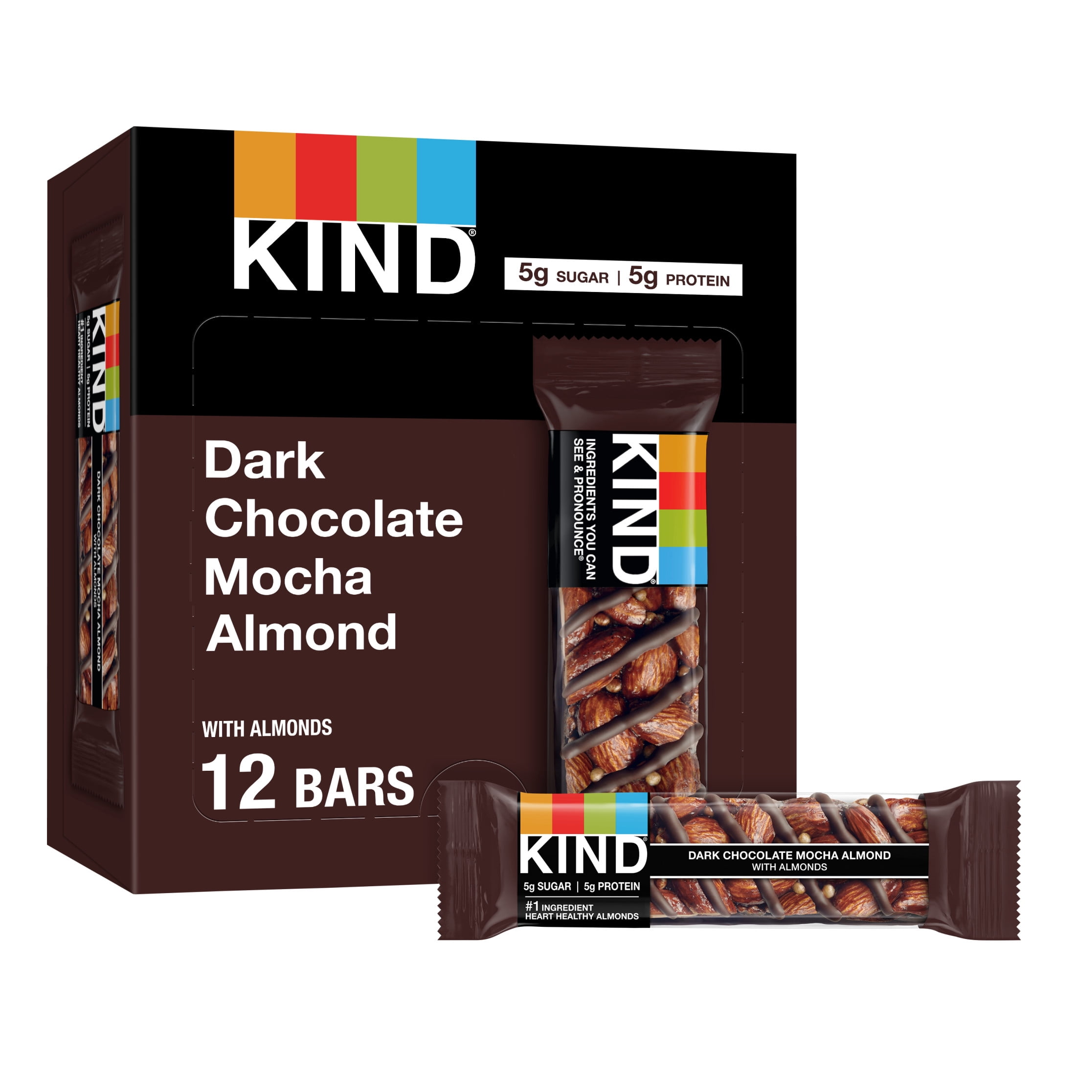 KIND Dark Chocolate Mocha Almond, Gluten Free, 1.4oz, 12 Snack Bars box