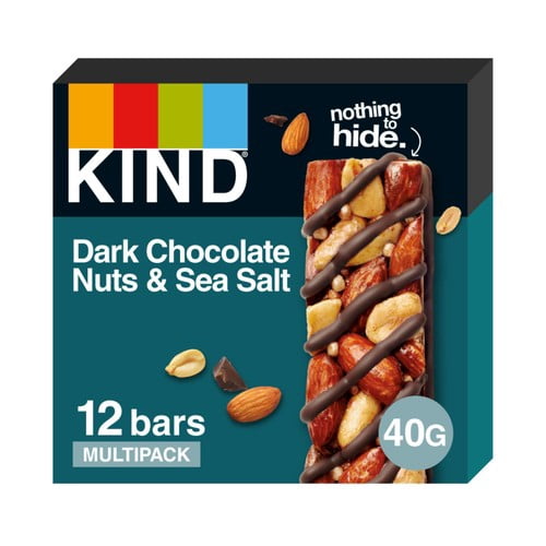 KIND Dark Chocolate Nuts & Sea Salt Snack Bars Multipack 12 x 40g, British Import (Pack of 3)