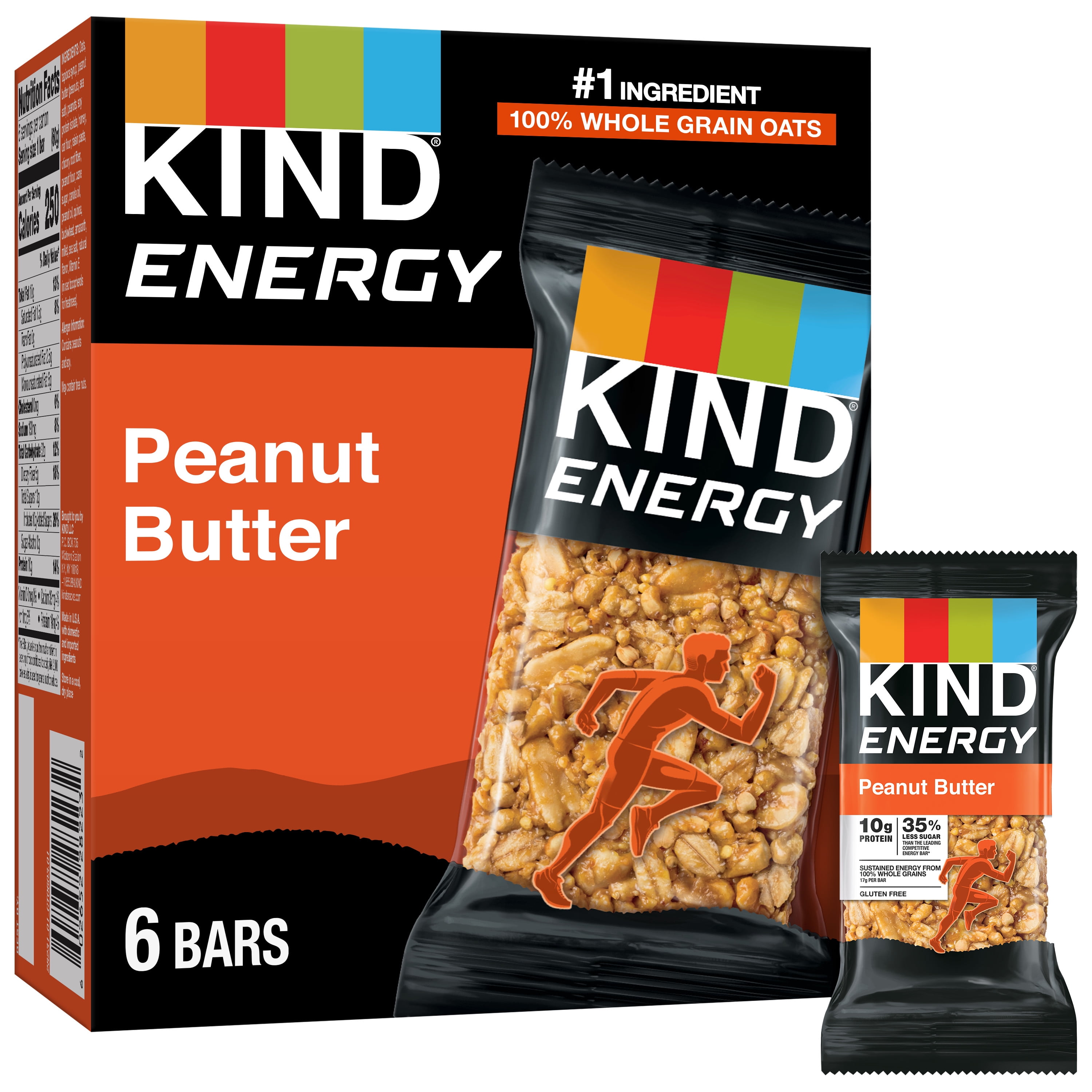 KIND Energy Bars, Peanut Butter, 2.1 oz, 6 Count