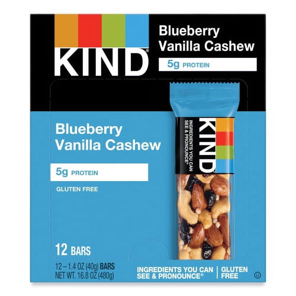 KIND Fruit and Nut Bars, Blueberry Vanilla and Cashew, 1.4 oz Bar, 12/Box