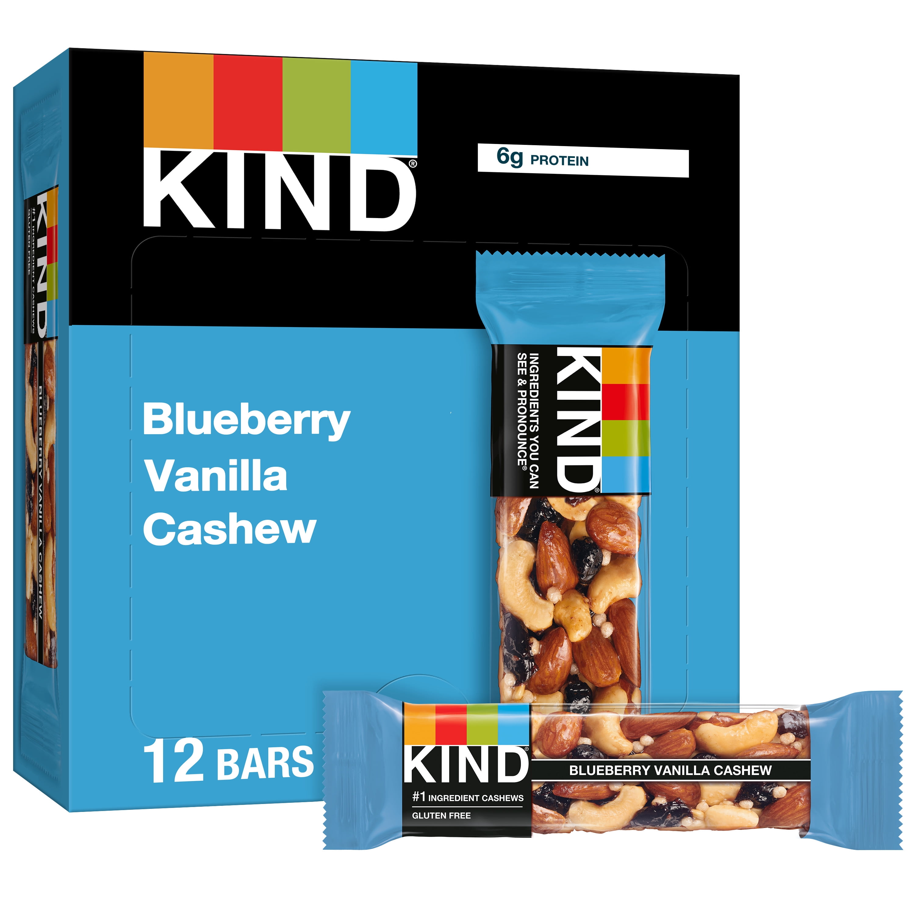 KIND Gluten Free Blueberry Vanilla Cashew Snack Bars, 1.4 oz, 12 Count