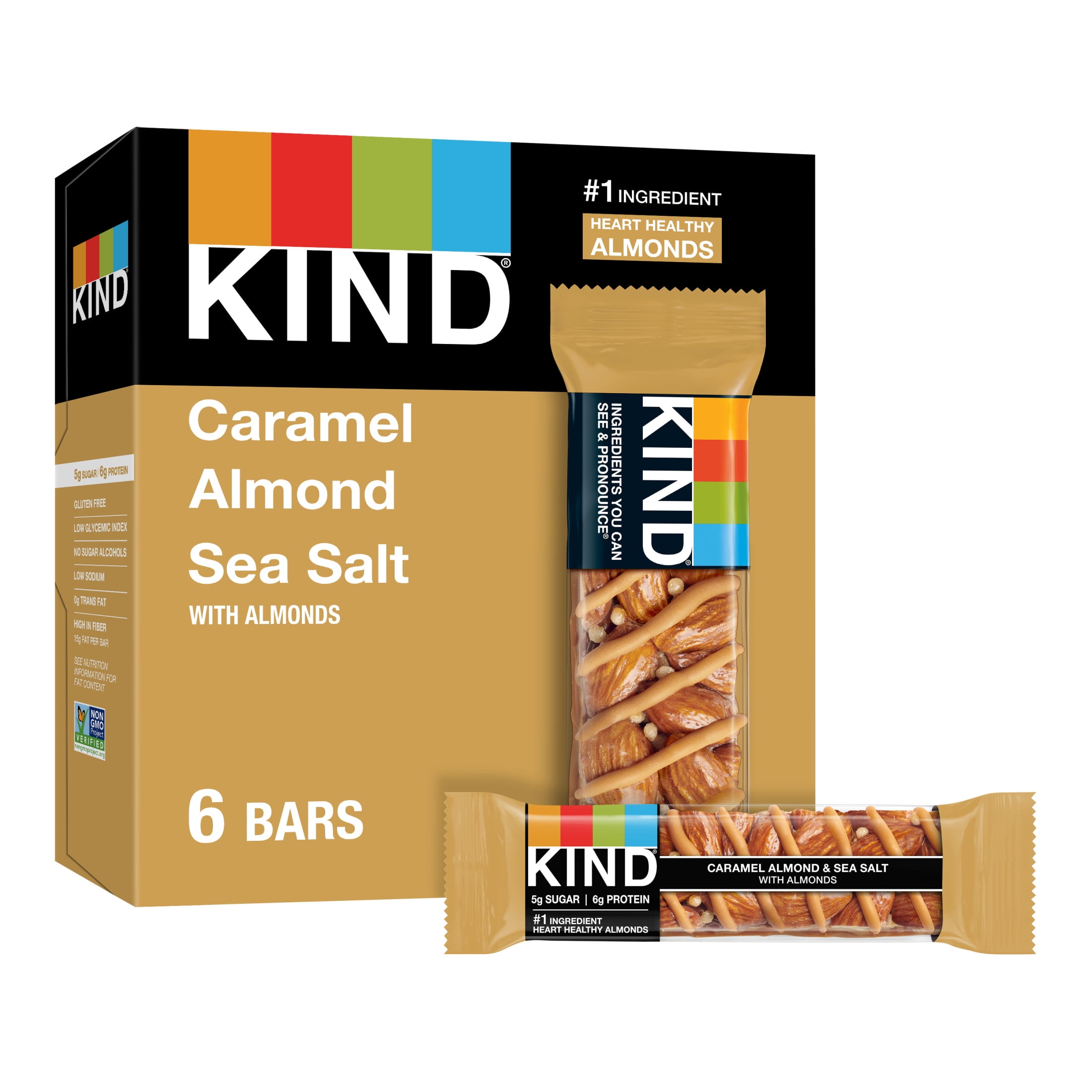 KIND Gluten Free Caramel Almond & Sea Salt Snack Bars, 1.4 oz, 6 Count Box