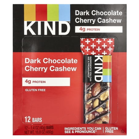 KIND Gluten Free Dark Chocolate Cherry Cashew Snack Bars, 1.4 oz, 12 Count Box