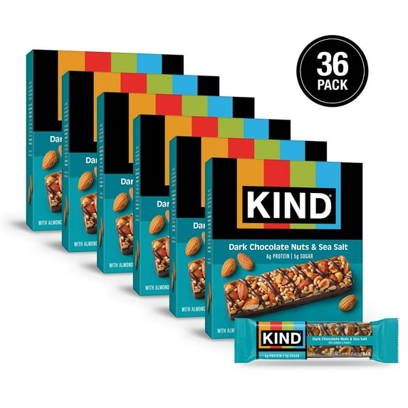 (6 pack) KIND Gluten Free Dark Chocolate Nuts & Sea Salt Snack Bars, 1.4 oz, 6 Count Box