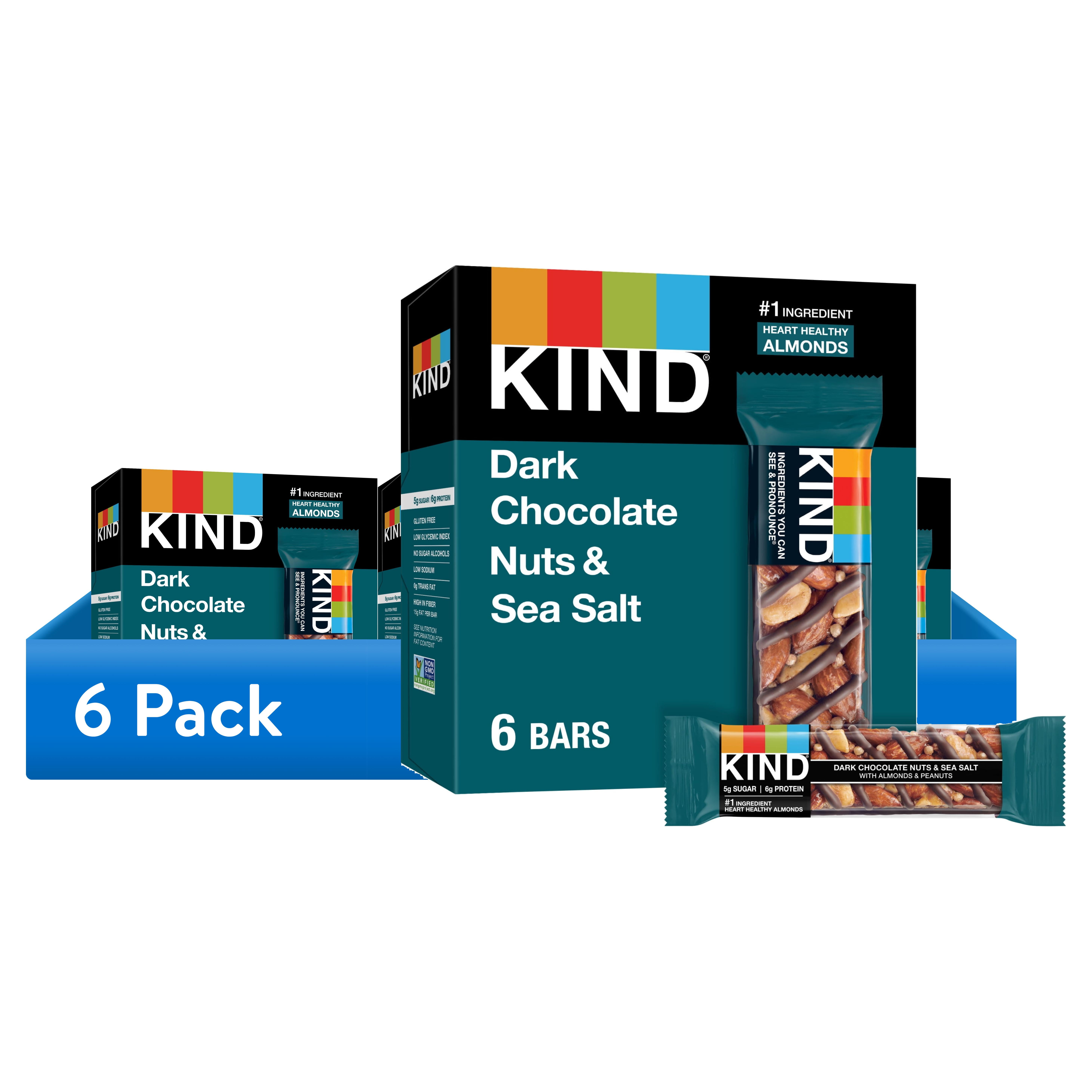 KIND Gluten Free Dark Chocolate Nuts & Sea Salt Snack Bars, Almond ...