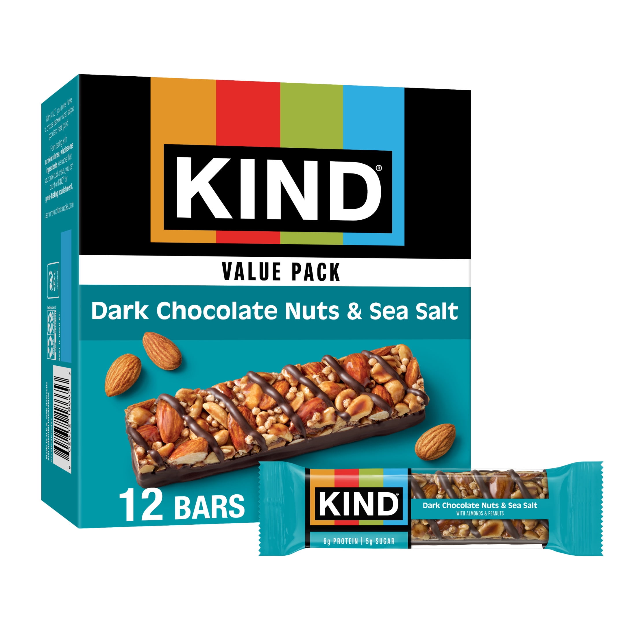 KIND Gluten Free Dark Chocolate Nuts & Sea Salt Snack Bars, Value Pack, 1.4 oz, 12 Count Cardboard Box
