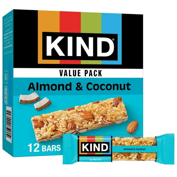 KIND Gluten Free Ready to Eat Almond & Coconut Snack Bars, Value Pack, 1.4 oz, 12 Count Box