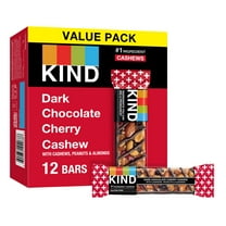 KIND Gluten Free Ready to Eat Dark Chocolate Cherry Cashew Snack, Value Pack, 1.4 oz, 12 Count Cardboard Box