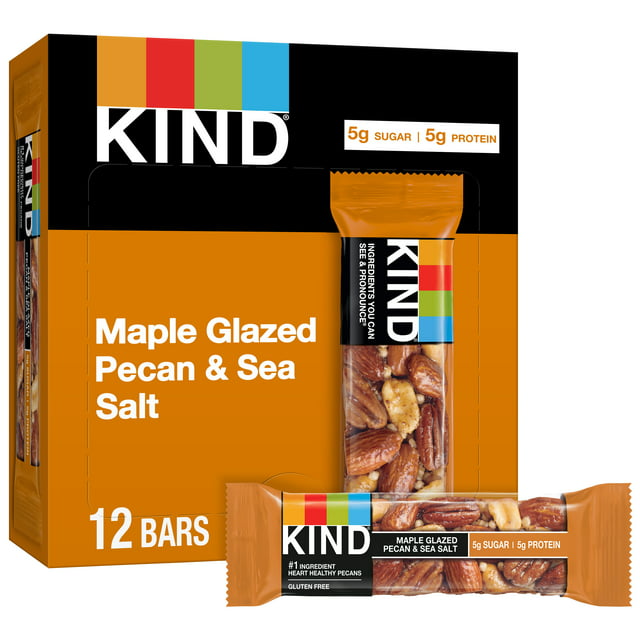 KIND Gluten Free Ready to Eat Maple Glazed Pecan & Sea Salt Snack Bars, 1.4 oz, 12 Count Box