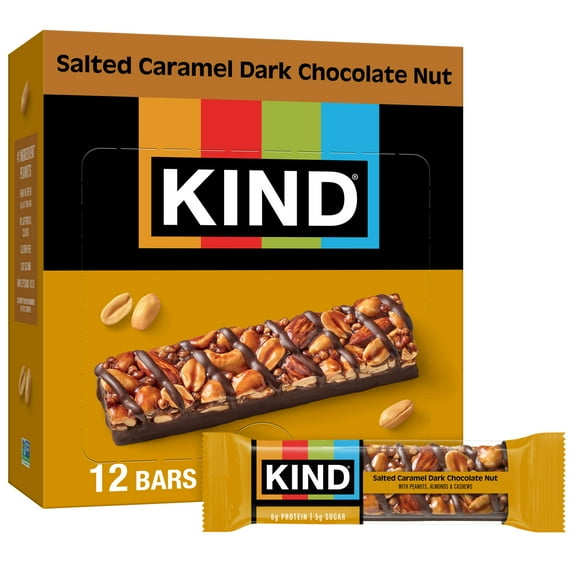 KIND Gluten Free Salted Caramel & Dark Chocolate Nut Snack Bars, 1.4 oz, 12 Count Box