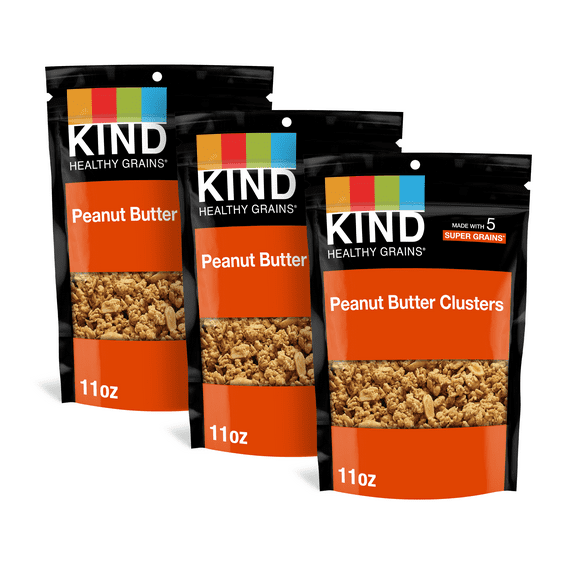 KIND Healthy Grain Clusters, Peanut Butter Whole Grain, 11 oz, 3 Bags