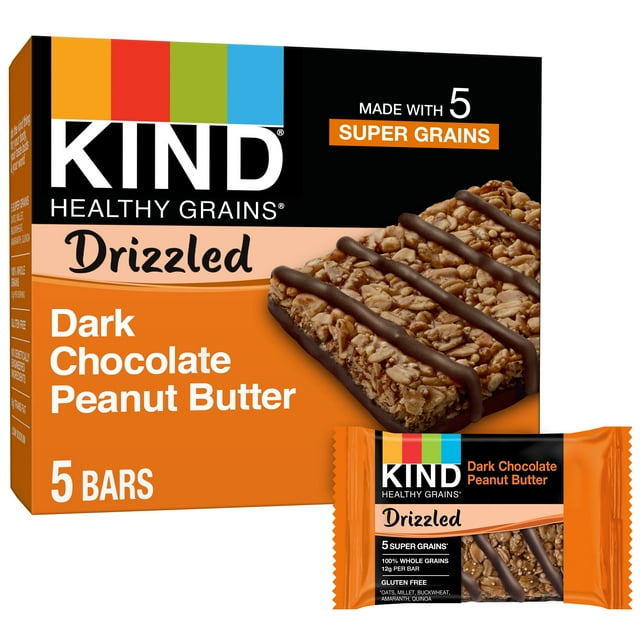 KIND Healthy Grains Bars, Drizzled Dark Chocolate Peanut Butter, 1.16