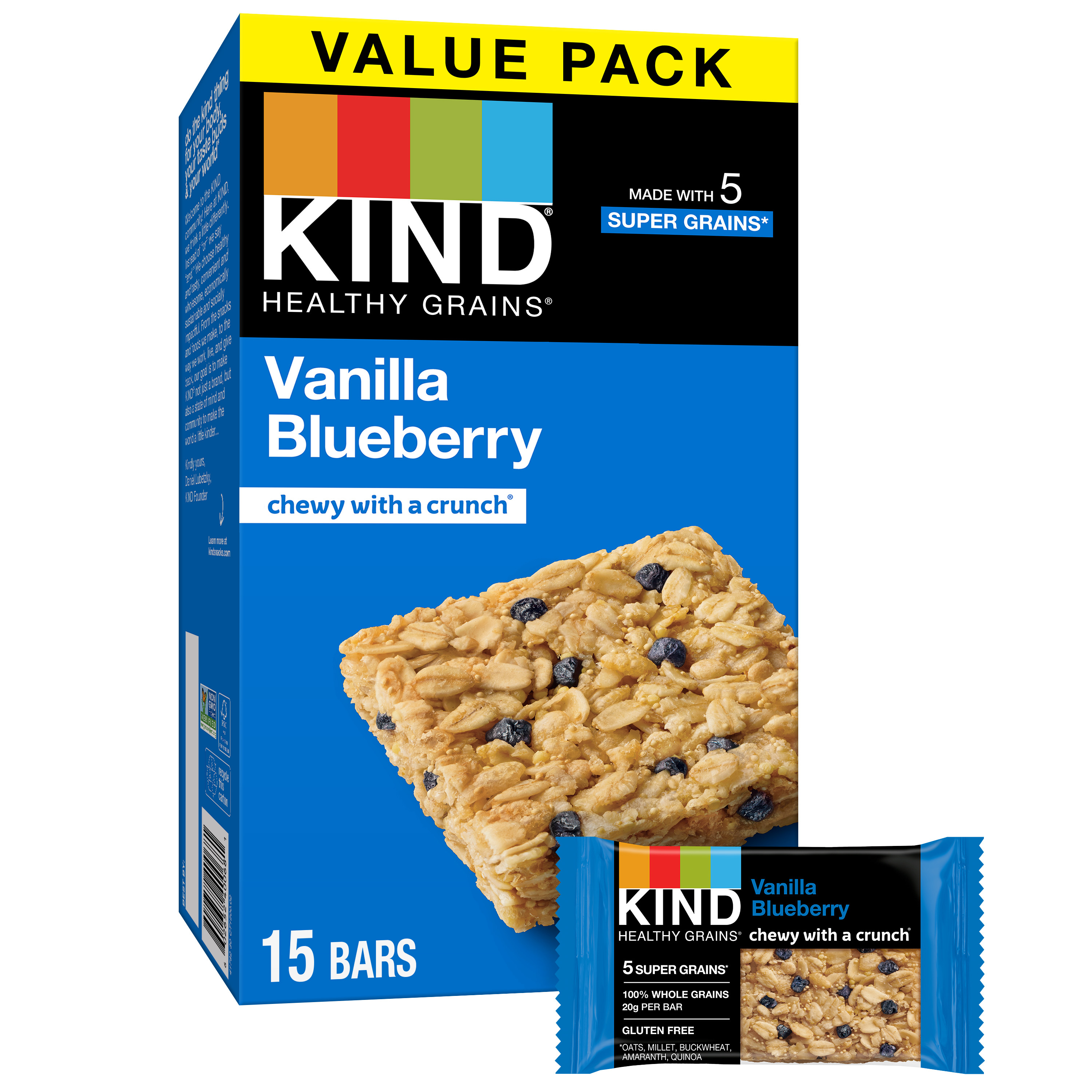 KIND Healthy Grains Bars, Vanilla Blueberry Healthy Grains, 1.2 oz, 15