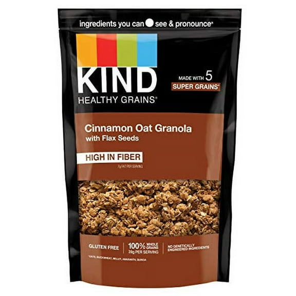 KIND Healthy Grains Granola, Cinnamon Oat Clusters with Flax Seeds, Healthy Snacks, Gluten Free, 100% Whole Grains, 5g Protein, 11oz, 1 Count