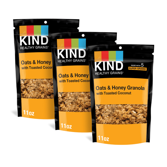 KIND Healthy Grains Clusters, Oats & Honey with Toasted Coconut, 11 oz, 3 Bags