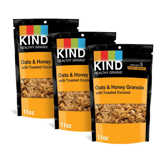 KIND Healthy Grains Clusters, Oats & Honey with Toasted Coconut, 11 oz, 3 Bags