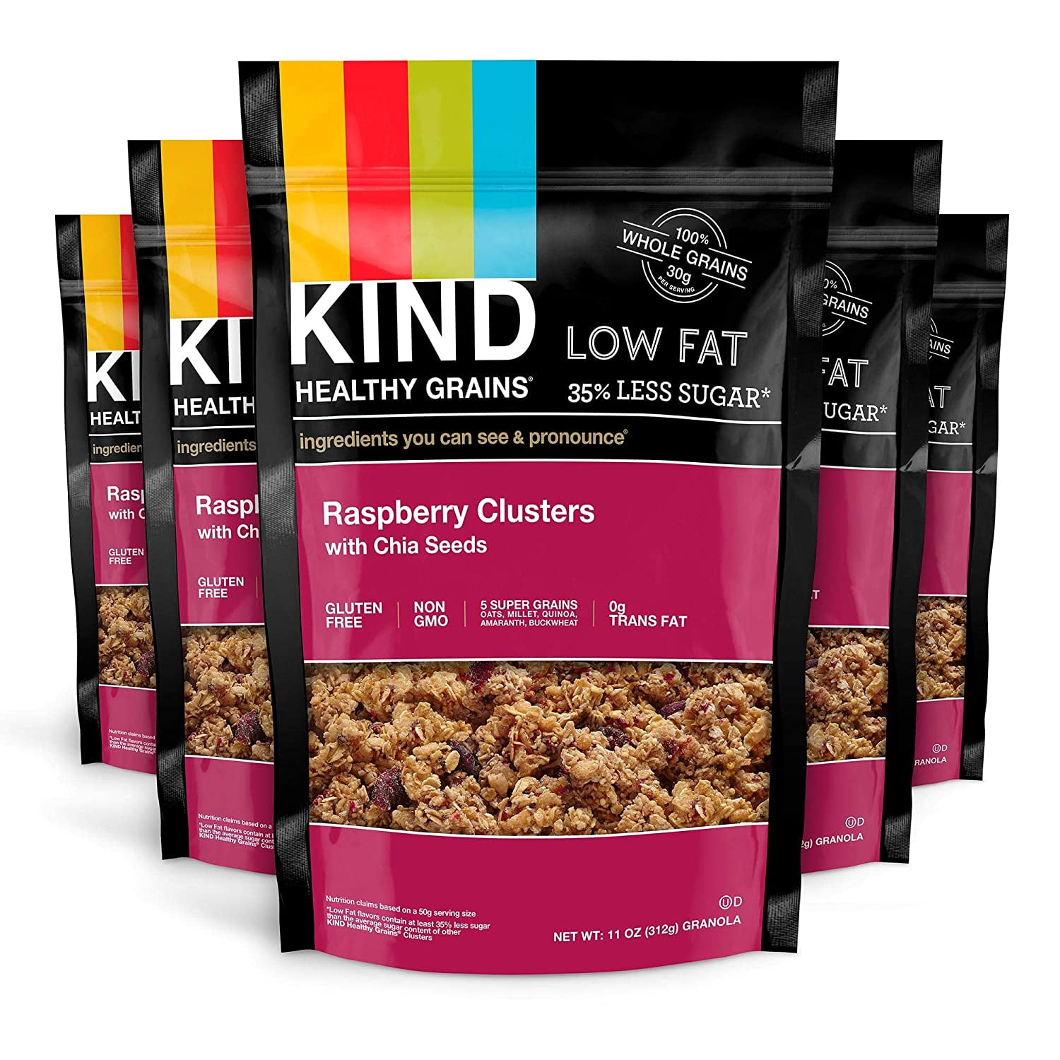 KIND Healthy Grains Clusters, Raspberry with Chia Seeds Granola, Gluten Free, 11 Ounce Bags, 6 Count