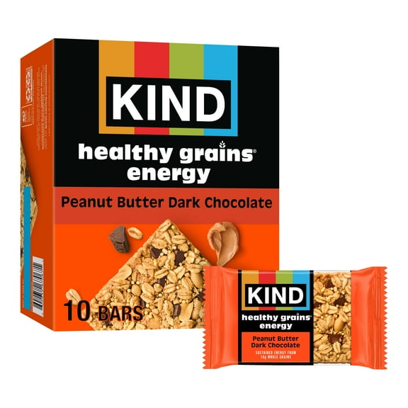 KIND Healthy Grains Energy Peanut Butter Dark Chocolate Snack Bars, 10 Count, Cardboard Box