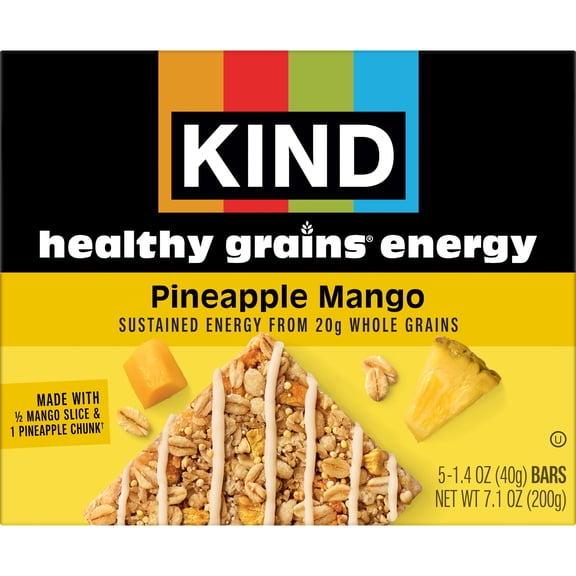 KIND Healthy Grains Energy Bars, Pineapple Mango, 20g Whole Grains, Made with Super Grains, Gluten Free Snacks, 5 Ct, 7.1oz